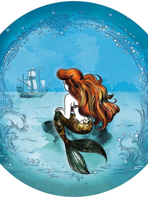 Photo Murale Ronde  Disney Ariel regarde un bateau fond bleu - 125 cm - Kiabi