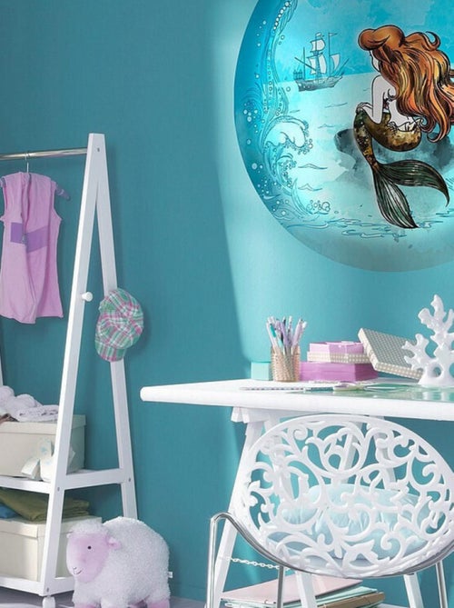 Photo Murale Ronde  Disney Ariel regarde un bateau fond bleu - 125 cm - Kiabi