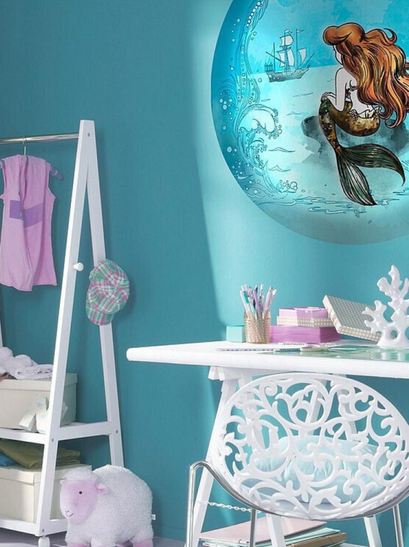 Photo Murale Ronde  Disney Ariel regarde un bateau fond bleu - 125 cm Multicolore - Kiabi
