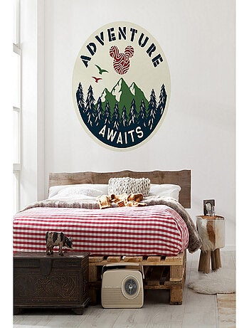 Photo Murale Ronde Disney logo Mickey montagnes et arbres Adventure Awaits - 125 cm