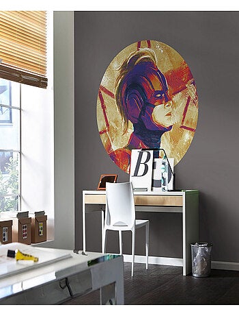 Photo Murale Ronde Marvel Avengers Capitaine Marvel avec son casque peinture - 125 cm