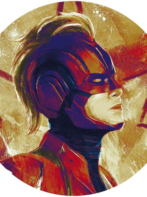 Photo Murale Ronde  Marvel Avengers Capitaine Marvel avec son casque peinture - 125 cm - Kiabi