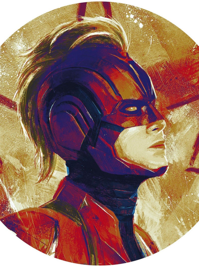 Photo Murale Ronde  Marvel Avengers Capitaine Marvel avec son casque peinture - 125 cm Multicolore - Kiabi