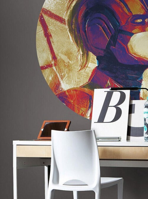 Photo Murale Ronde  Marvel Avengers Capitaine Marvel avec son casque peinture - 125 cm - Kiabi