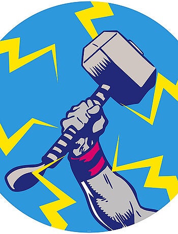 Photo Murale Ronde Marvel Avengers Marteau de Thor Pop Art - 125 cm