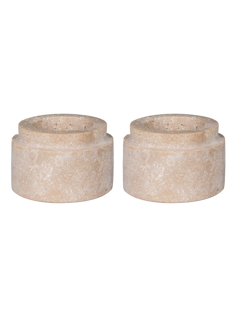 Photophore - Photophore en travertin naturel, lot de 2 Beige - Kiabi