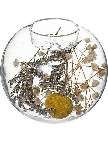 Photophore avec fleurs sechées FOLK