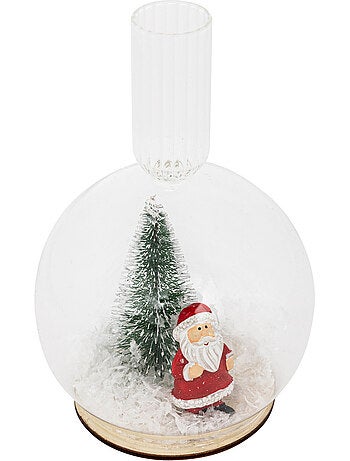 Photophore boule de Noël à neige Père Noël H15 cm verre