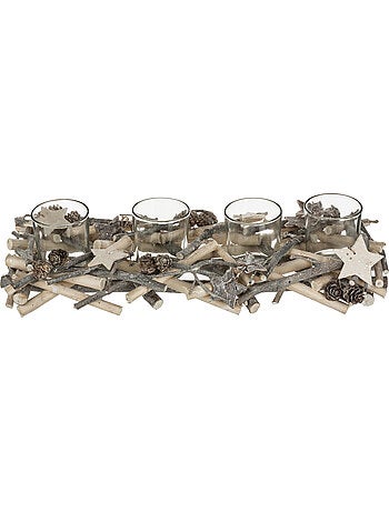 Photophore centre de table buche avec 4 photophores bois blanc