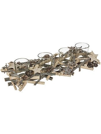 Photophore centre de table buche avec 4 photophores bois blanc