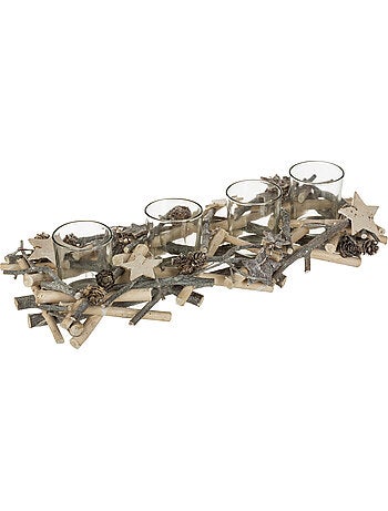 Photophore centre de table buche avec 4 photophores bois blanc