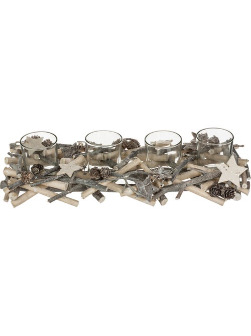 Photophore centre de table buche avec 4 photophores bois blanc - Kiabi