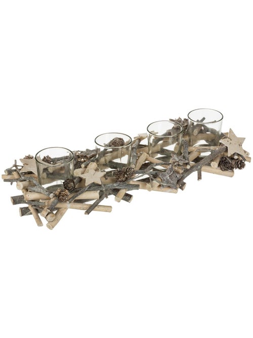 Photophore centre de table buche avec 4 photophores bois blanc - Kiabi