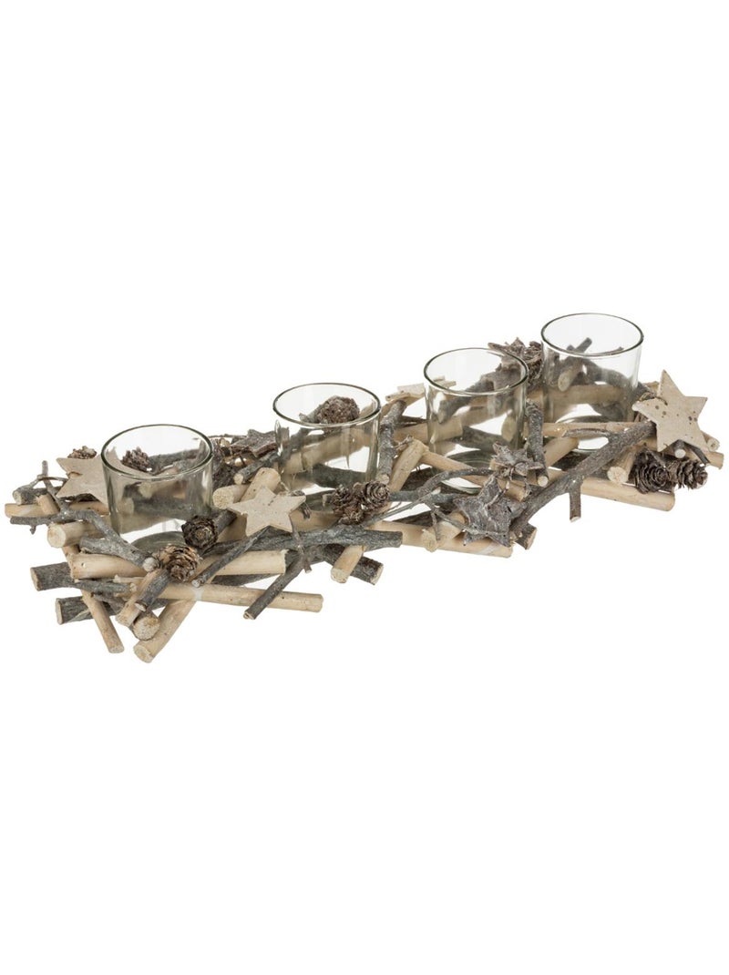 Photophore centre de table buche avec 4 photophores bois blanc Gris - Kiabi