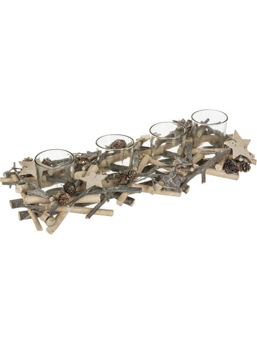 Photophore centre de table buche avec 4 photophores bois blanc - Kiabi