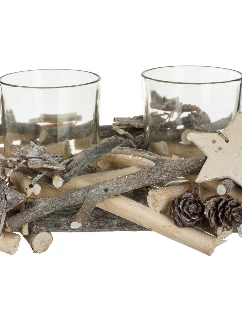 Photophore centre de table buche avec 4 photophores bois blanc Gris - Kiabi