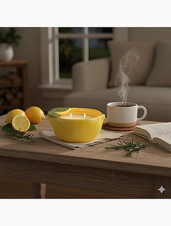 Photophore citron en céramique avec bougie parfumée