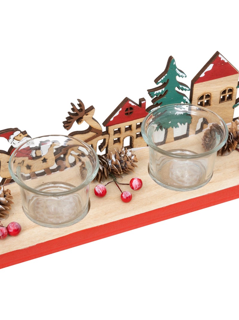Photophore décor paysage bois avec 4 photophores verre transparent Beige - Kiabi