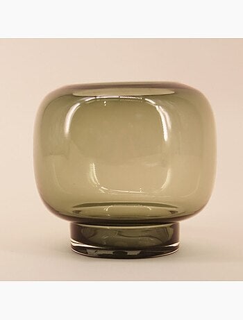 Photophore design en verre fait main vert 16x17cm