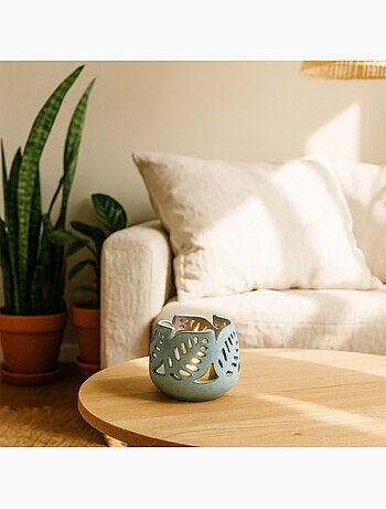 Photophore en céramique forme feuilles