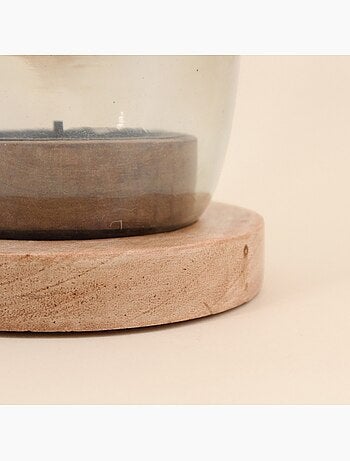 Photophore en verre et bois 19x15cm