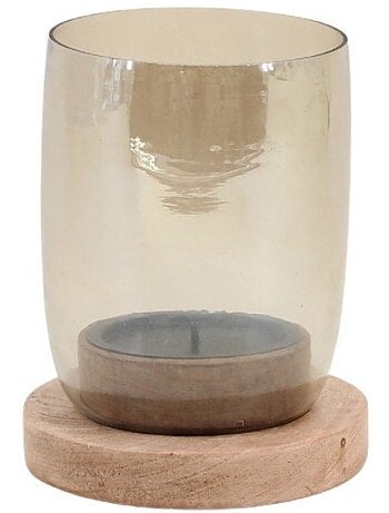 Photophore en verre et bois 19x15cm