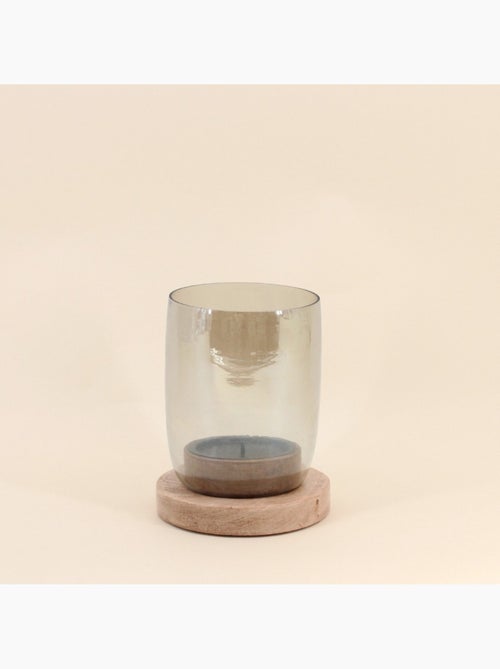 Photophore en verre et bois 19x15cm - Kiabi