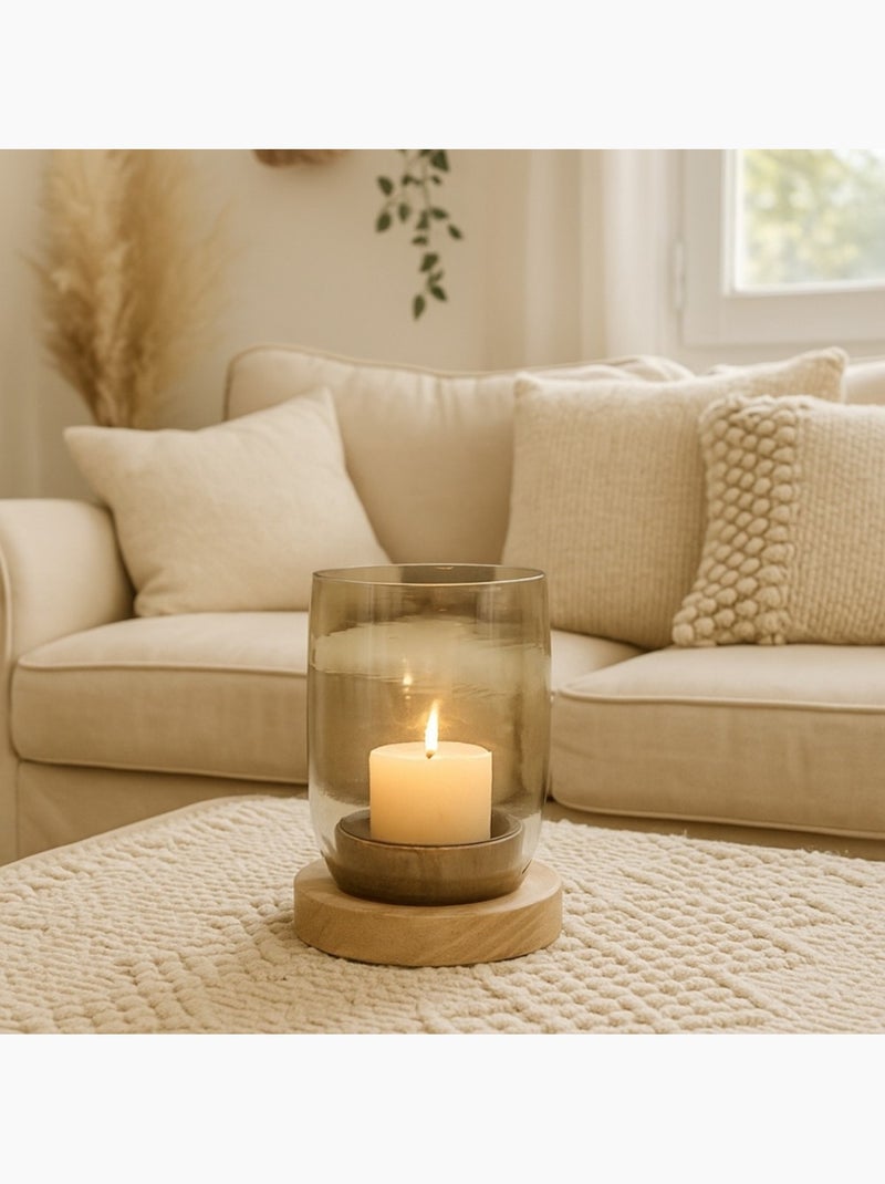 Photophore en verre et bois 19x15cm Beige - Kiabi