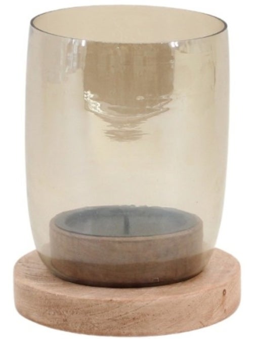 Photophore en verre et bois 19x15cm - Kiabi