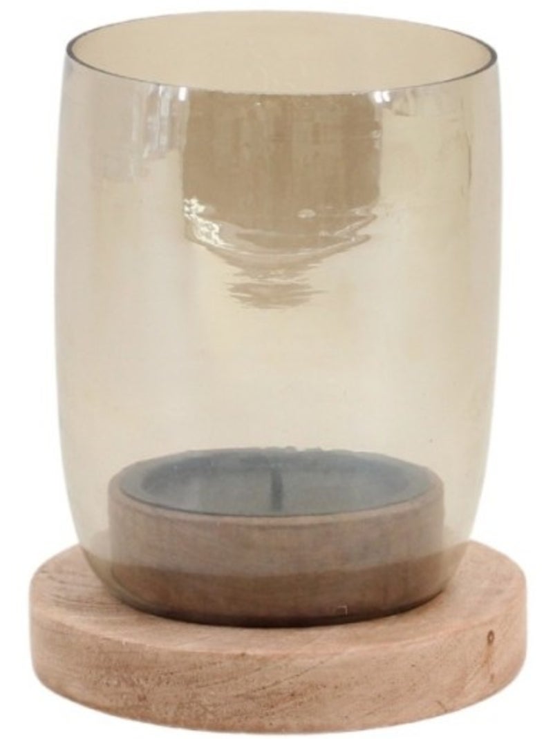 Photophore en verre et bois 19x15cm Beige - Kiabi
