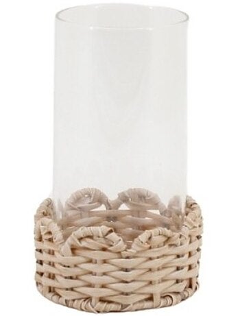 Photophore en verre et rotin 16,5x10cm