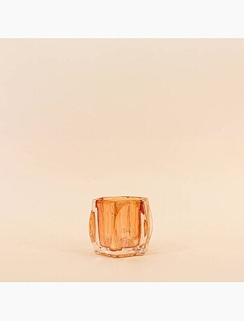 Photophore en verre incuvré à facettes doré 9cm