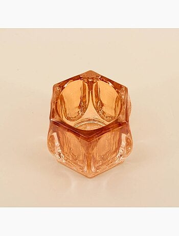 Photophore en verre incuvré à facettes doré 9cm