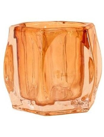 Photophore en verre incuvré à facettes doré 9cm