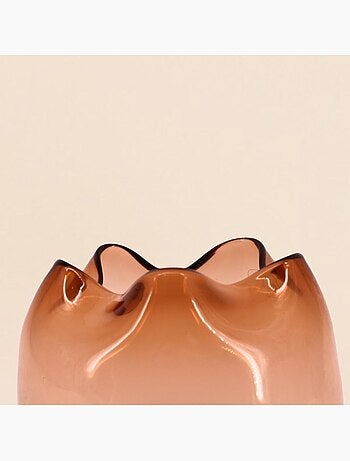 Photophore en verre ondulé fait main ambre 16x11cm