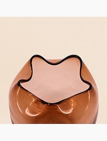 Photophore en verre ondulé fait main ambre 16x11cm