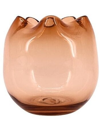 Photophore en verre ondulé fait main ambre 16x11cm