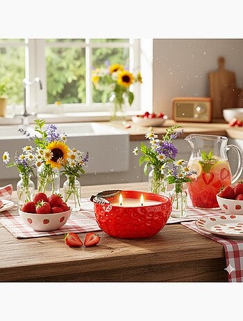 Photophore fraise en céramique avec bougie parfumée