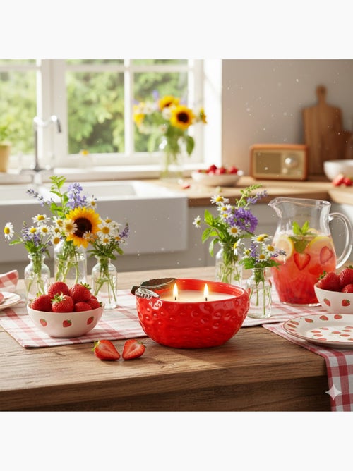 Photophore fraise en céramique avec bougie parfumée - Kiabi