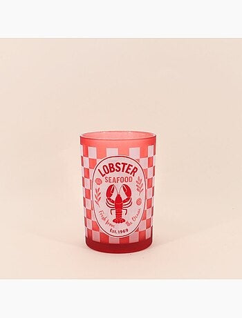 Photophore homard en verre rouge, blanc 18cm