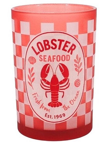 Photophore homard en verre rouge, blanc 18cm