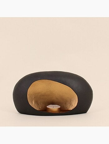 Photophore organique noir et doré 12x22cm