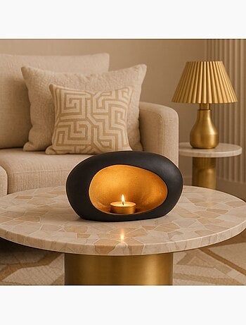 Photophore organique noir et doré 12x22cm