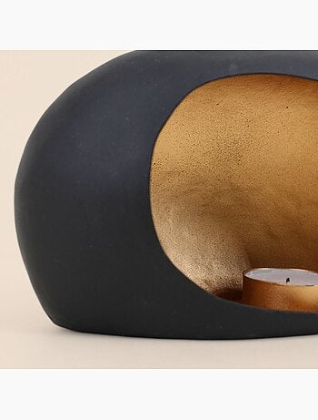 Photophore organique noir et doré 12x22cm