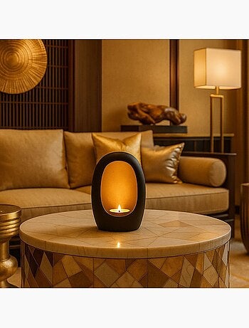 Photophore organique noir et doré 22cm