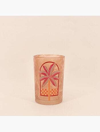 Photophore palmier en verre beige, rose 18cm