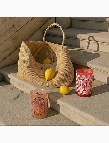 Photophore palmier en verre beige, rose 18cm