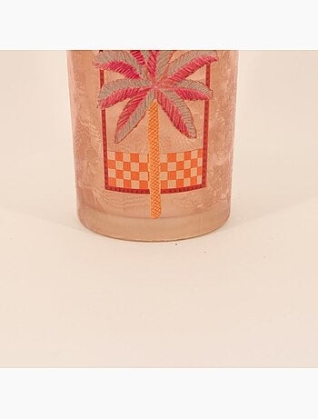 Photophore palmier en verre beige, rose 18cm