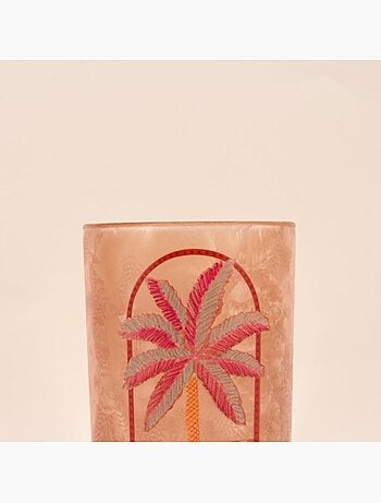 Photophore palmier en verre beige, rose 18cm