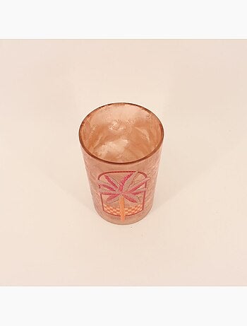 Photophore palmier en verre beige, rose 18cm